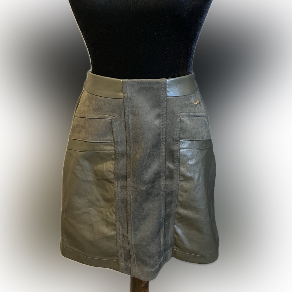 Marc New York Mini Olive Green Faux Suede & Leather Skirt size XS